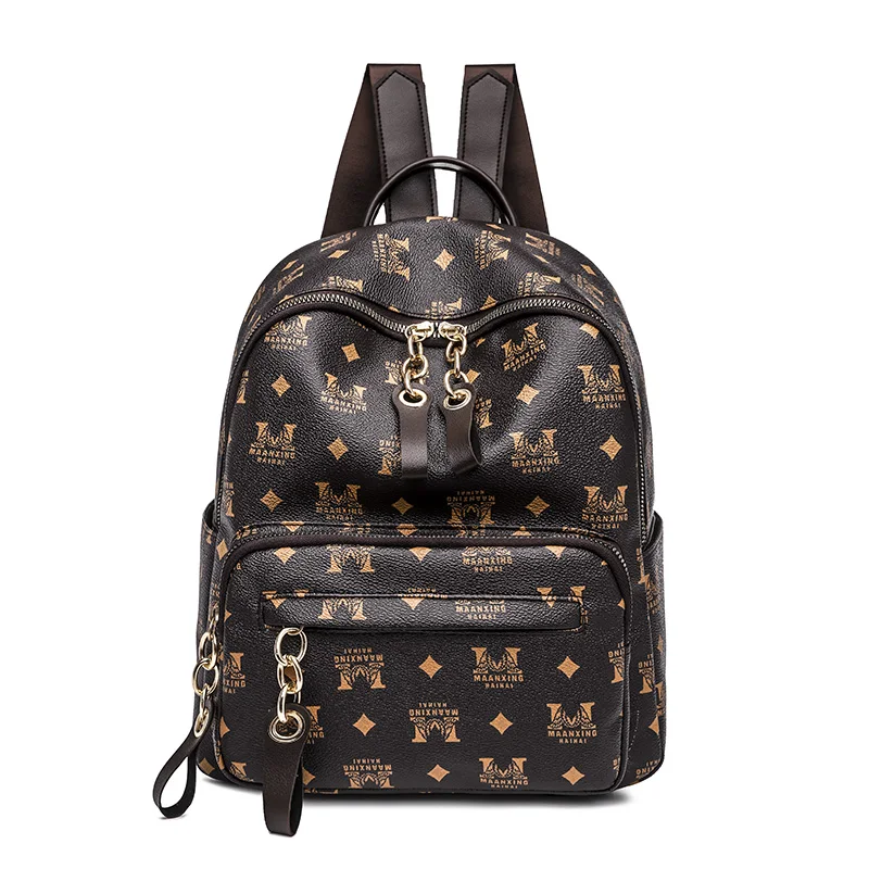 

Custom logo new design pu leather backpack Letter print women leather backpack, Available in 1 colors