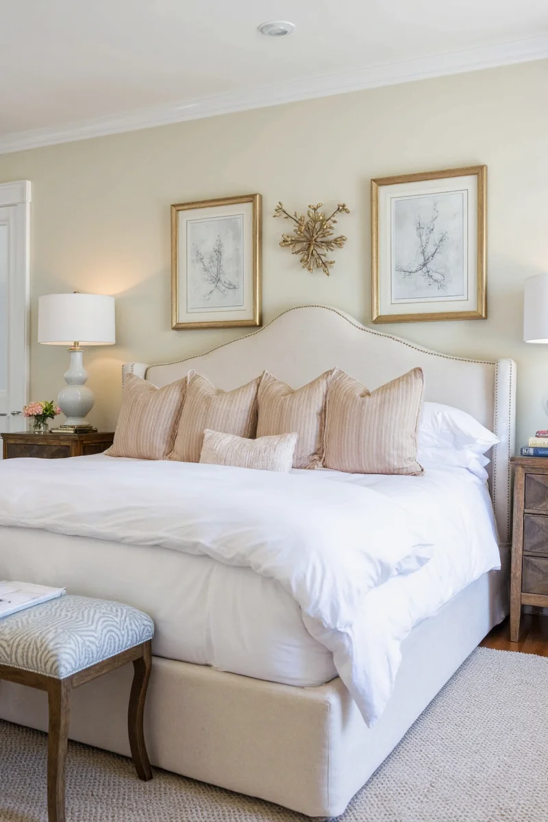 Luxurious master suite decorated in a family-friendly style with kids' toys neatly tucked away