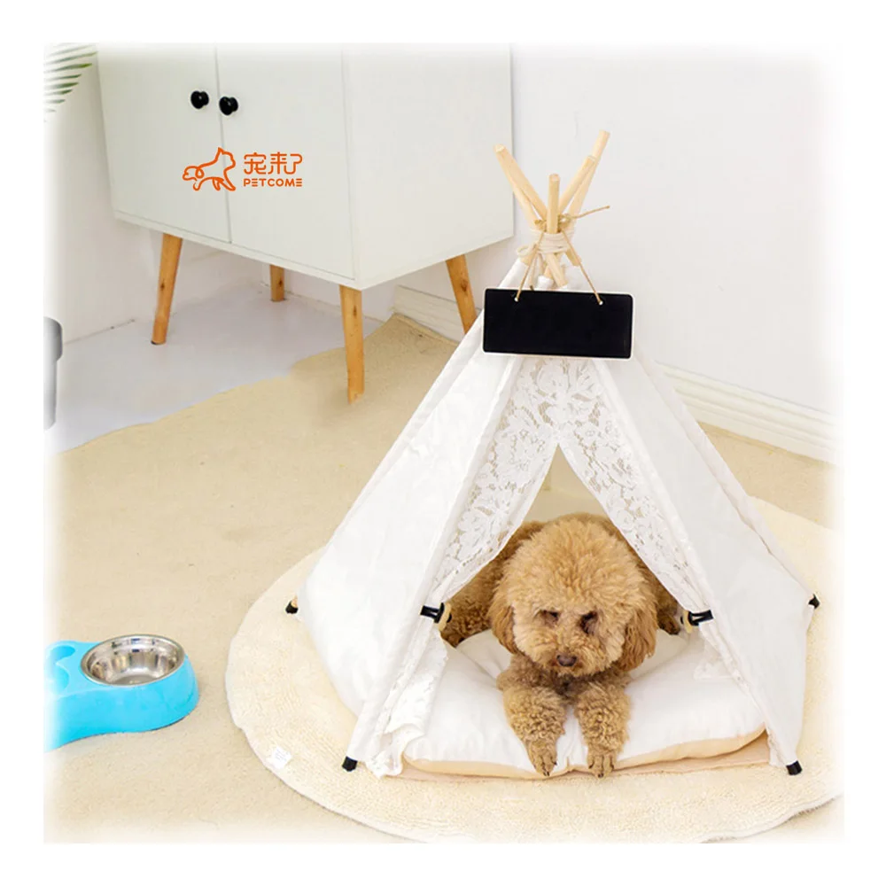 

PETCOME Suppliers Dropshipping Pretty Foldable Washable Indoor Comfortable Pet Teepee Dog Tent, White