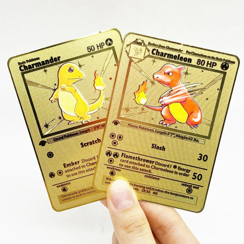 

Ready to Ship 1st edition Gold Charizard Base Set Pocket Monster Card Vmax GC TCG Serial Trading Pokemon Metal Card Game