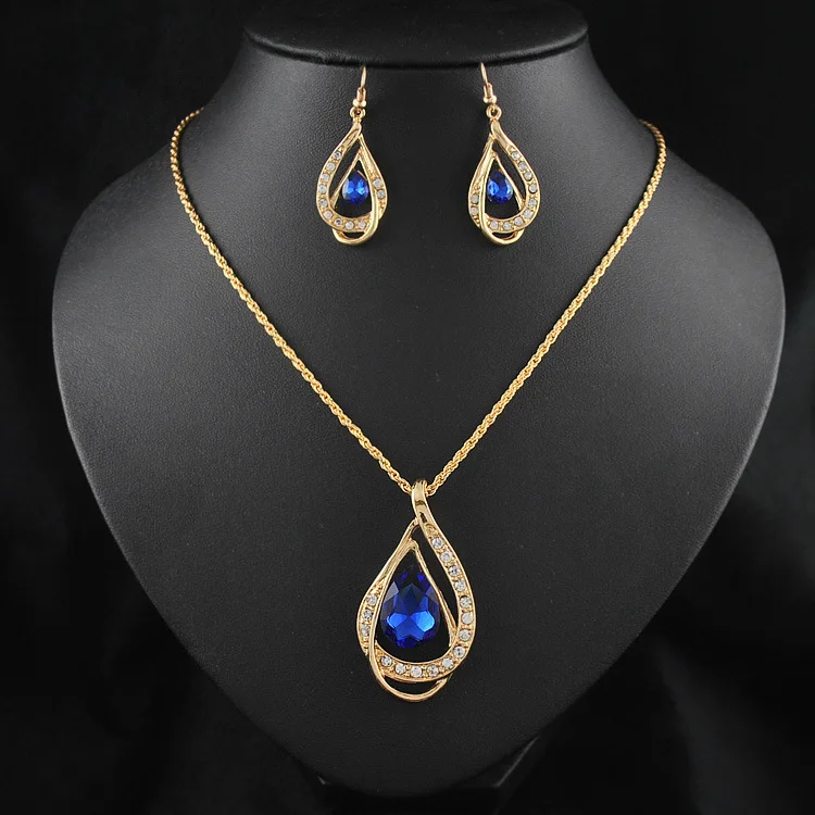 

Double Water Drop 3 Colors New Fashion Gold Necklace Earring Jewelry Sets