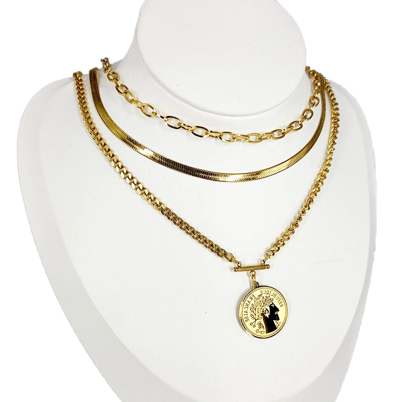 

Hobbyworker Custom Stainless Steel Multi Layer Long Necklace for Women, Gold,steel