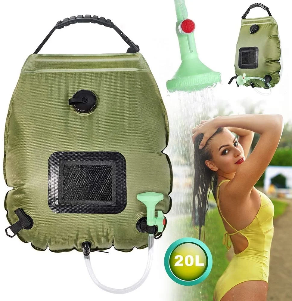 

Amazon Hot Sale Outdoor Camping Portable Solar Shower Bag 20L, Green