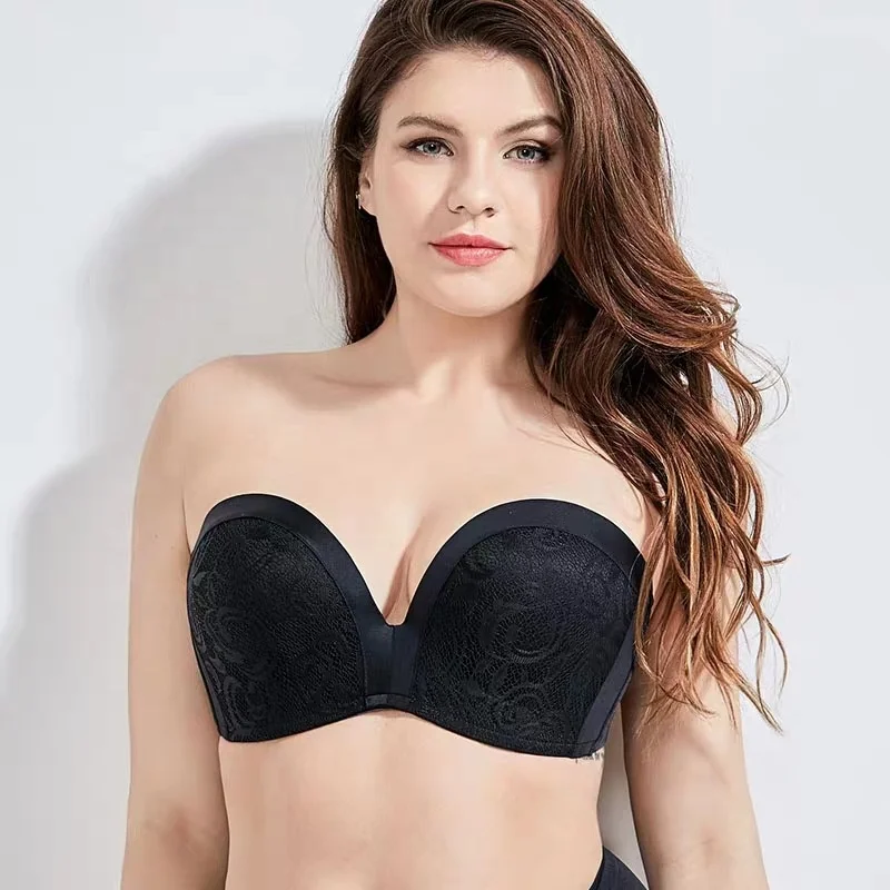 

2021 everyday 1/2 cup solid color wire free backless support big bra Women Unlined sexy Breathable Strapless Bra