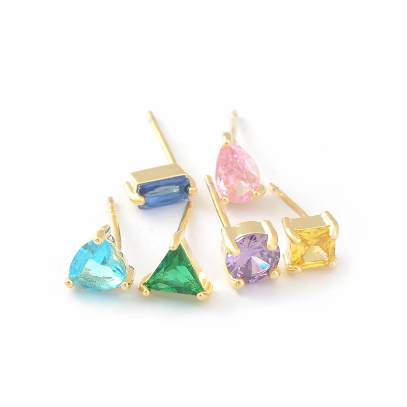 ED64207 Korean fashion gold plated women jewelry 3 pairs set colorful crystal geometric stud earrings