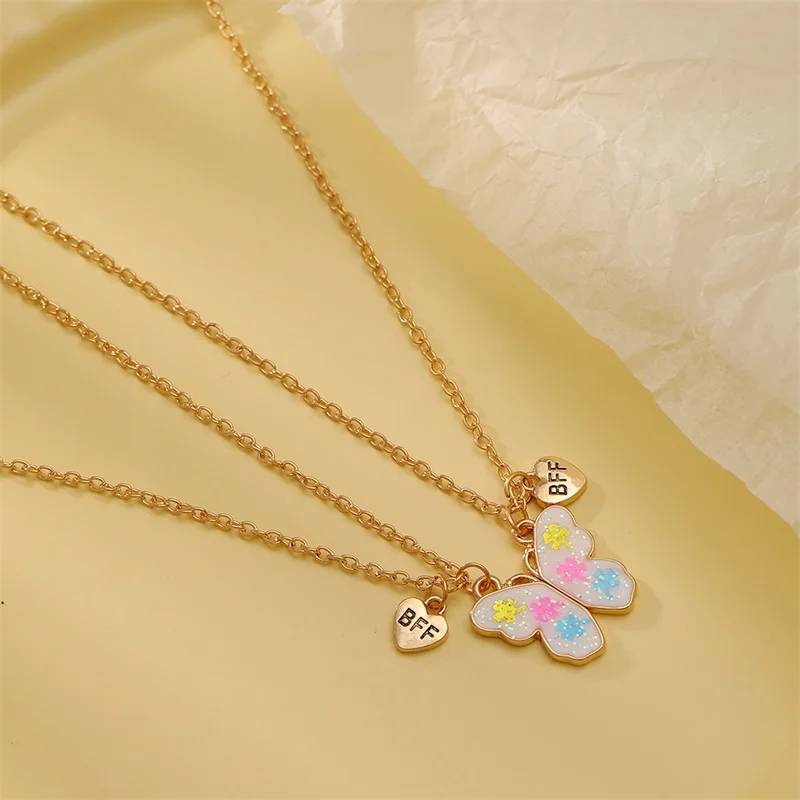 

New product ideas 2023 best friends series colorful butterfly friendship pendant fine jewelry necklaces