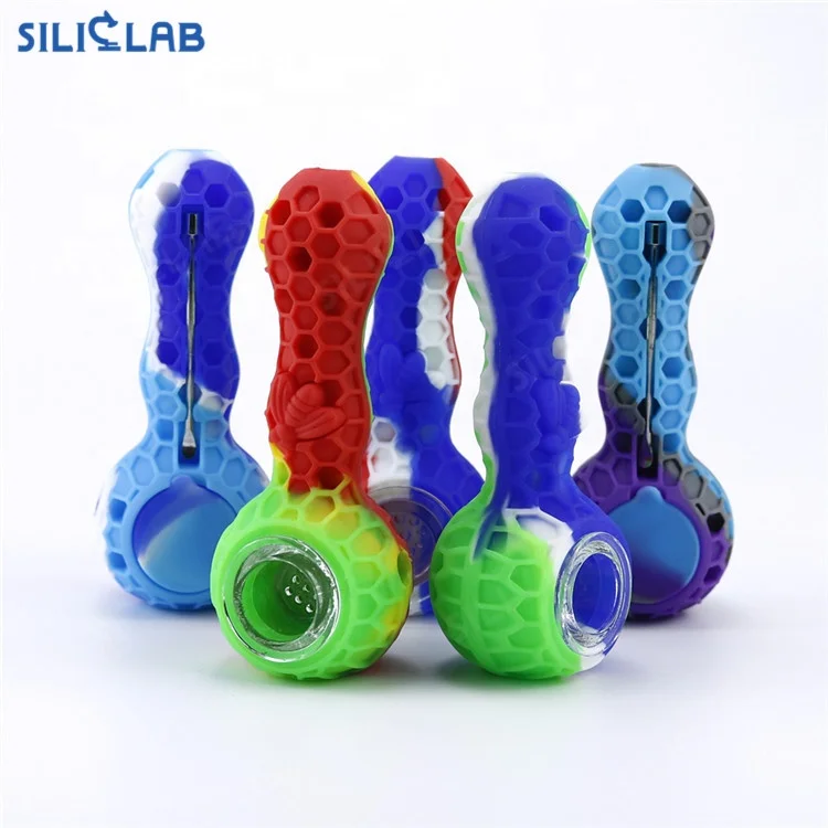

Siliclab 4.3inch Portable Organic Honeycomb Silicone Tobacco Pipes Smoking With Glass Bowl Dabs Tools Accessories
