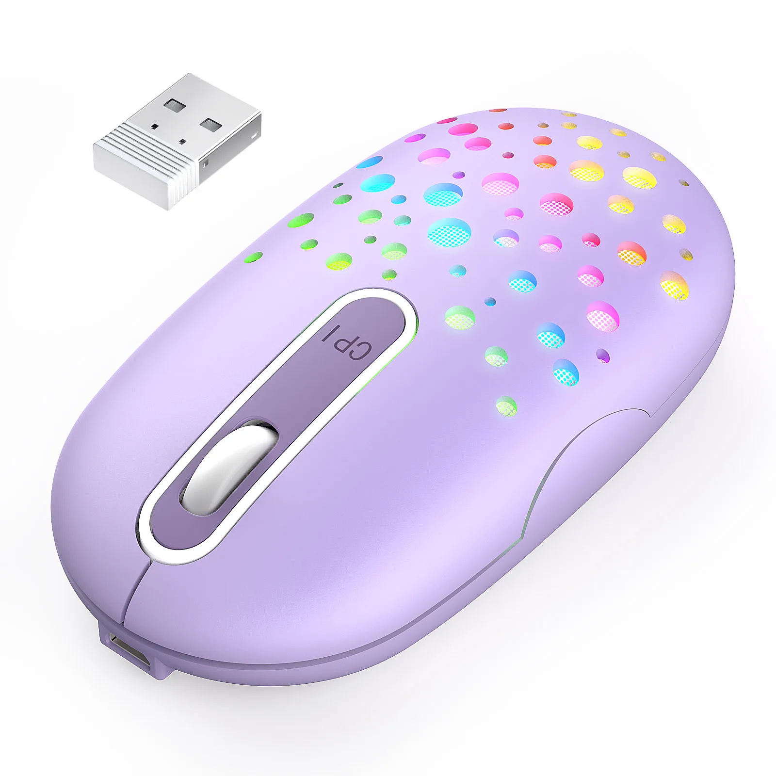 

Color Changing Mouse with Honeycomb Shell, Rechargeable Slim Cordless Mice, Silent Click and USB Receiver LED Wireless Mouse