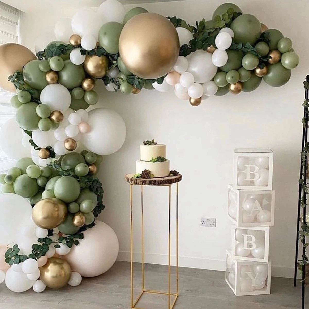 

Valentine's Day wedding party decors 152 pieces avocado green balloon garland arch kit vintage green chrome gold balloons