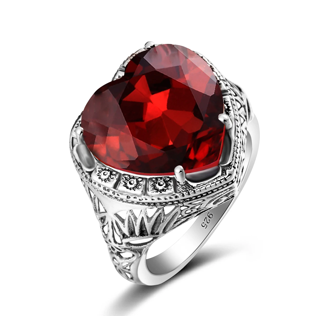 

Factory Wholesale Heart High Quality Garnet Red Gemstone Women Ring 925 Sterling Silver Rings