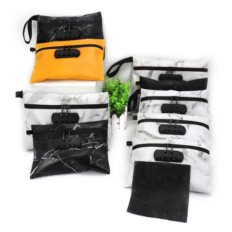 

bag smell proof PU Leather Waterproof Medicine Storage Carbon Lined Odor Smell Proof Bag With Lock odorless bags weed, Customized color