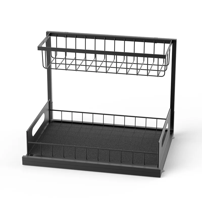 Double-Layer  Pull-Out Kitchen Organizers Standing Spice Racks for Cabinet Storage Sink Household Kitchen Storage