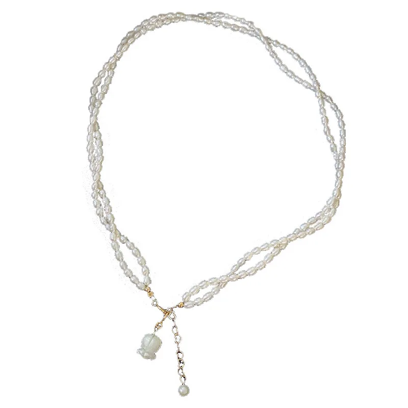 Lily Valley Natural Freshwater Pearl Necklace 14K Gold Plated French Vintage Double Layer Wear on Collarbone