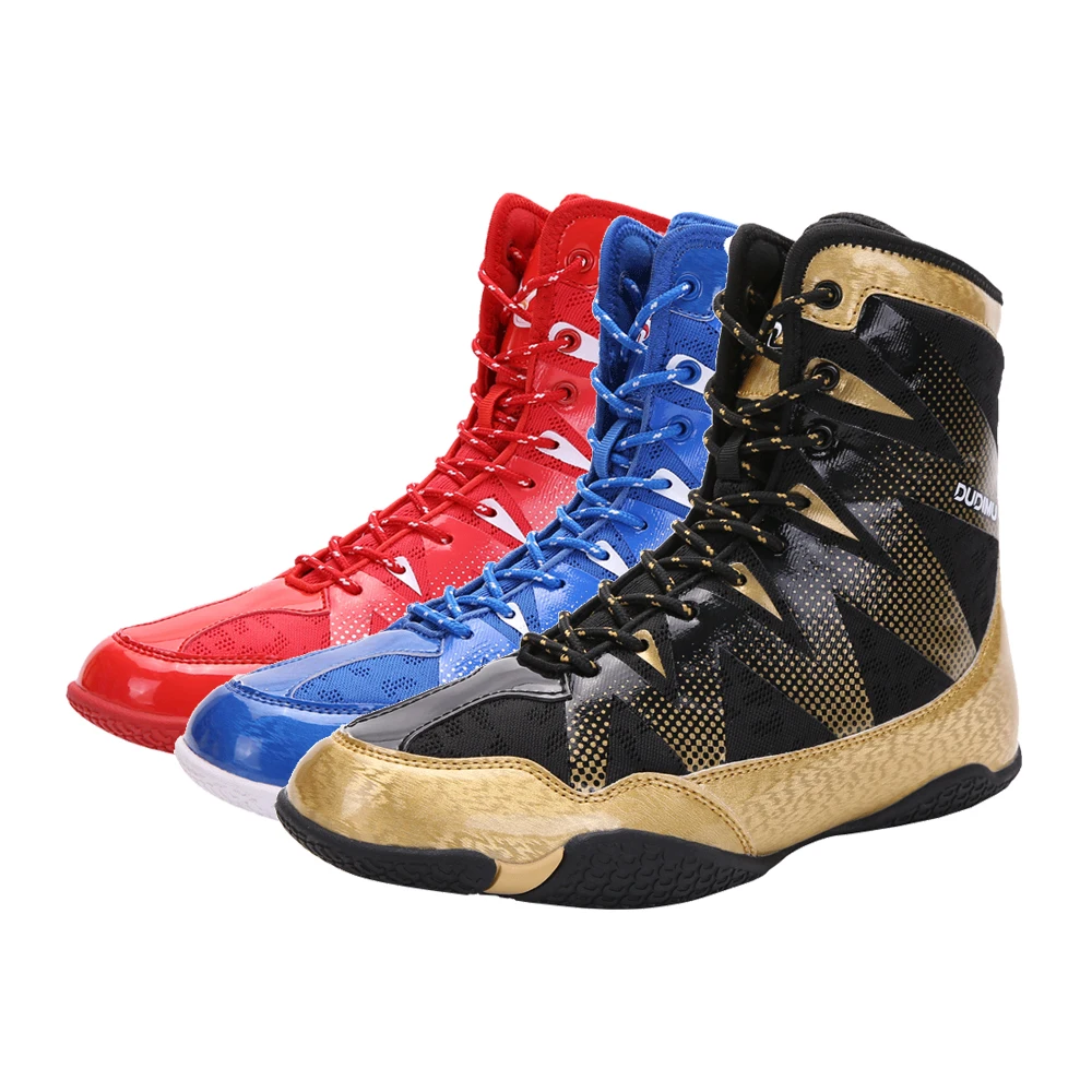 

Custom professional red high-top leather boots boxing shoes for men, Red,blue,black