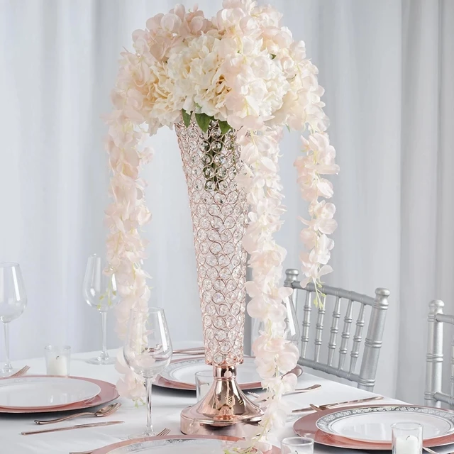 

free shipping)Tall Blush | Rose Gold Beaded Crystals Trumpet Vase rose gold centerpieces for wedding sunyu1711, Gold/sliver mental