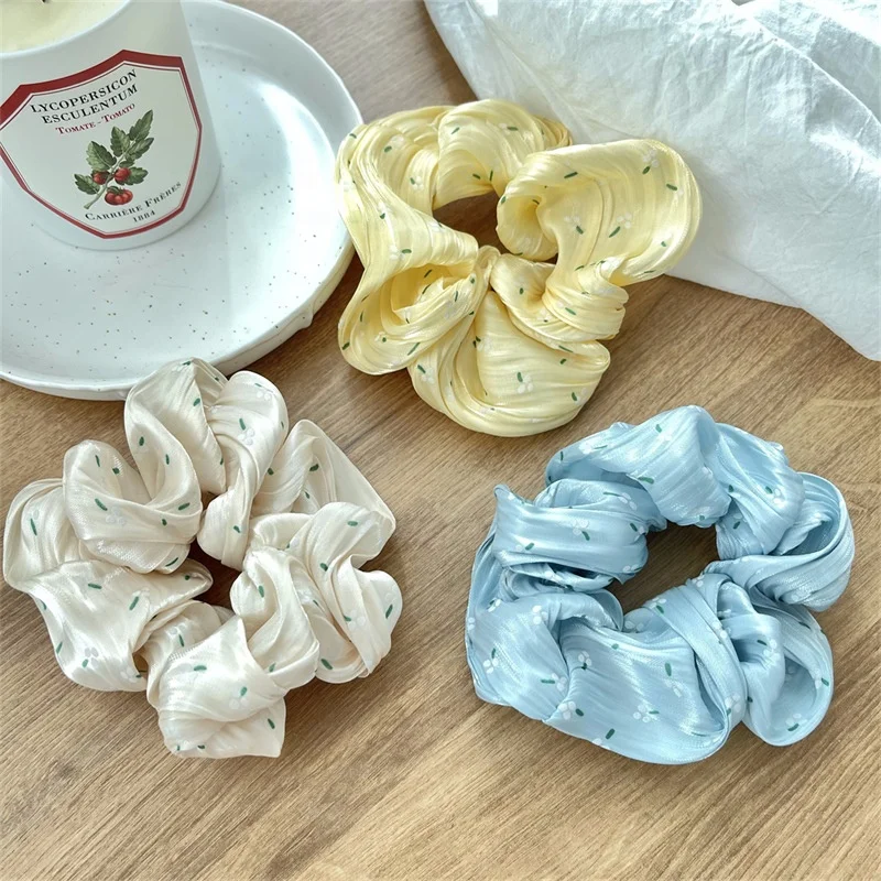 

Korea fluffy cloud silk satin macaron color large intestine hair ring girl broken flower hair ring