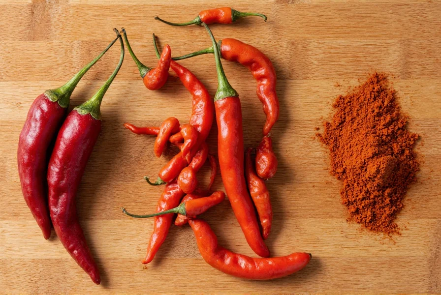Close-up comparison of whole dried chipotle peppers, canned chipotles in adobo sauce, and chipotle powder arranged on wooden cutting board with smoked wood chips
