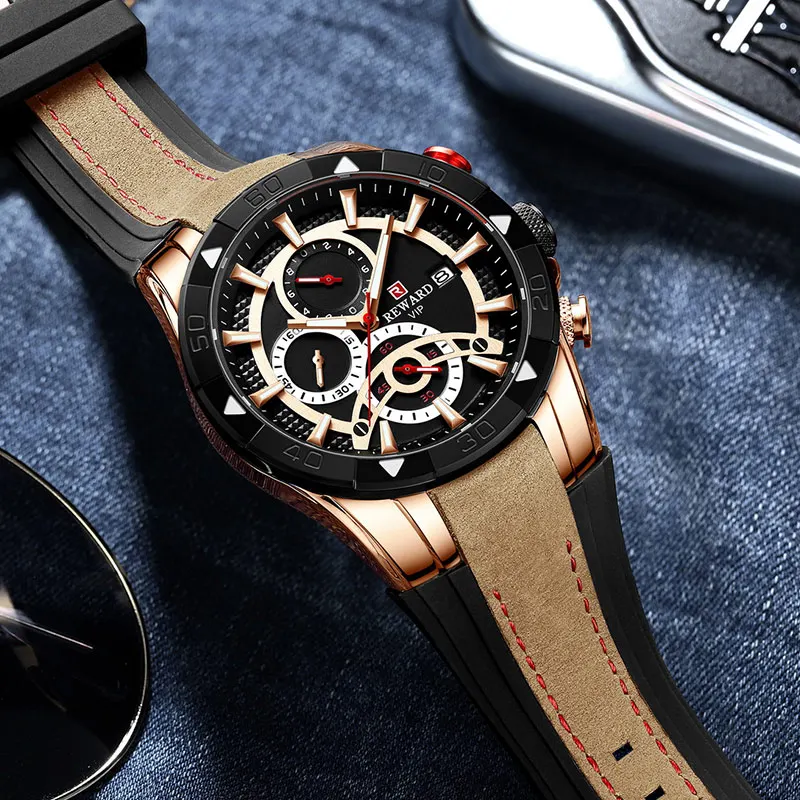 

2022 New Style Chronograph Wristwatch Waterproof Japanese Seiko Quartz Movement Mens Watch, Optional