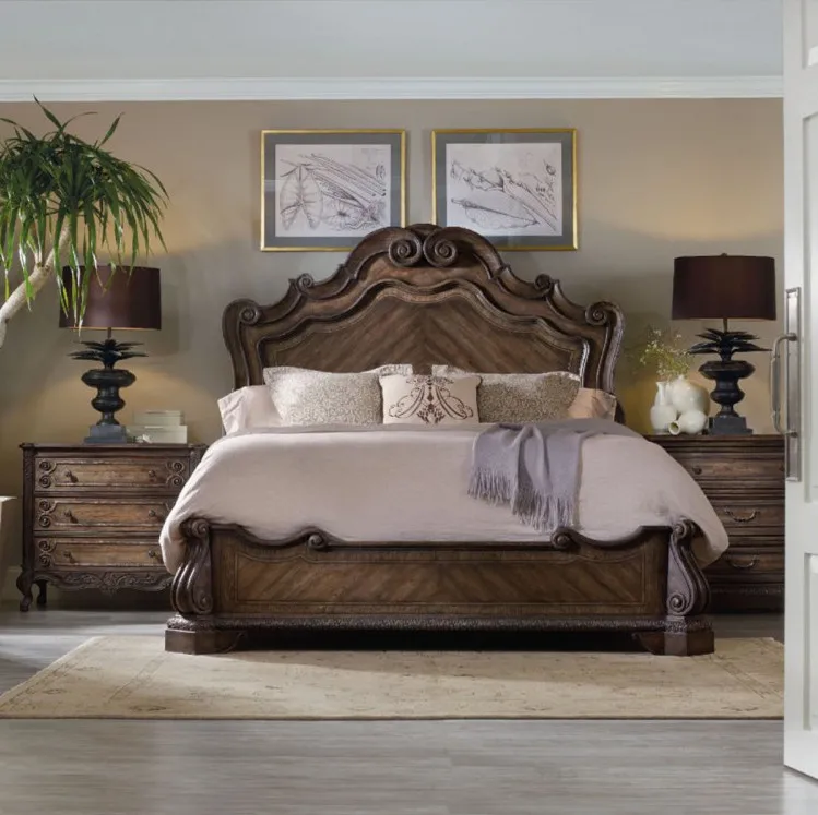 Luxury American Style Home Furniture Bedroom Furniture Solid Wood Double Bed