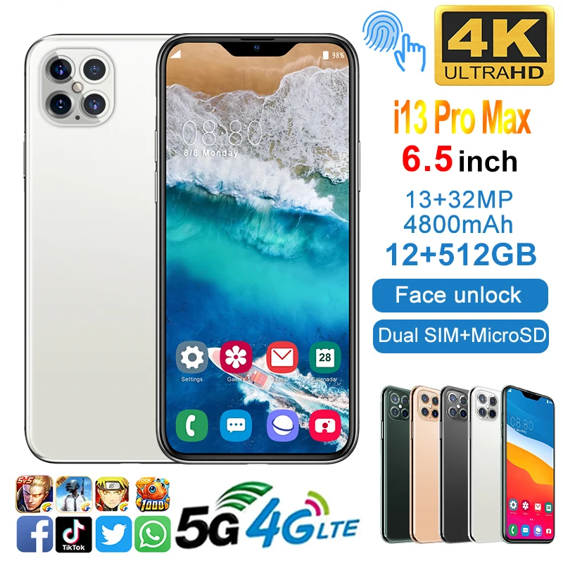 

SmallOrders PR44 Hot i11 i12 i13 Pro Max 12GB + 512GB 6.5 inch Full Display Android 10.0 Mobile Cell Smart 4800mAh Mobile phones