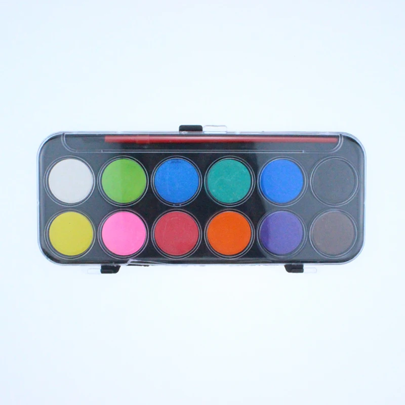 
Free sample no toxic white case 12 colors kids water color paint with brush,multicolor solid watercolor paint set 
