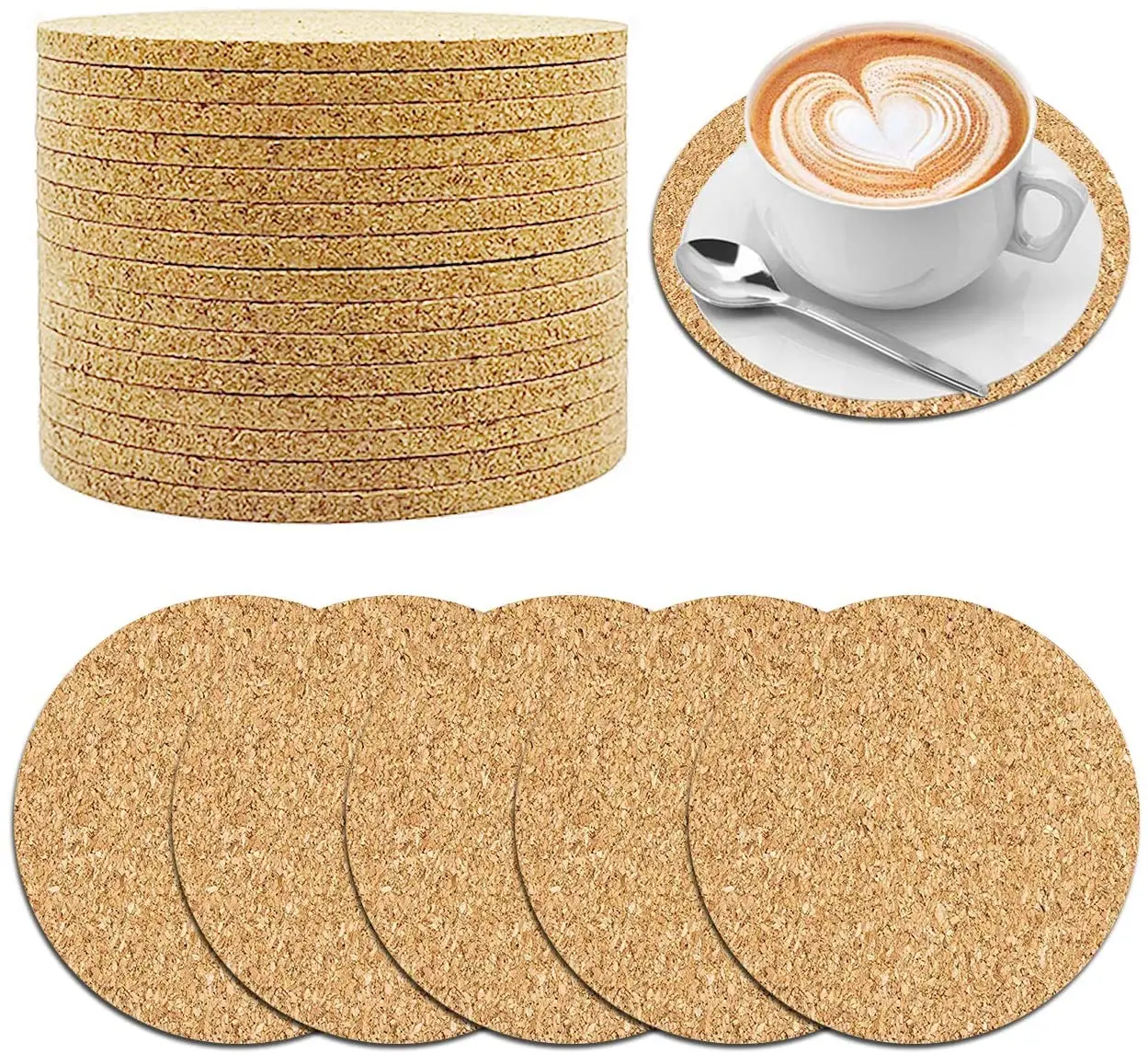 

Round Cork Mat Plant Coasters-Heat Resistant Reusable-Eco-Friendly Craft Board for Cafe, Natural or painted