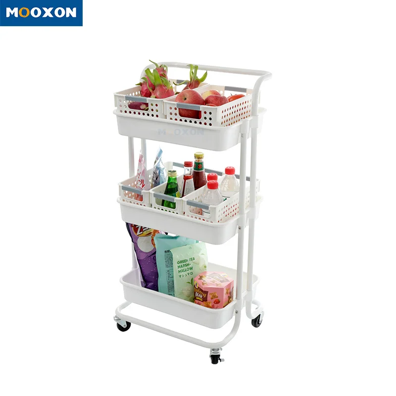 

Home Movable Furniture Supply Kitchen Storage Trolley With 3 Tier Rolling Laundry Cart, Black/white/blue