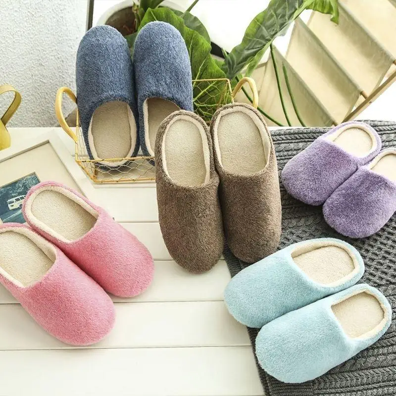 

Home Slippers Winter Warm Shoes Women Indoor Soft Mute Flip Flops Silent Couple Plush Footwear Non-Slip Cotton Floor Slipper