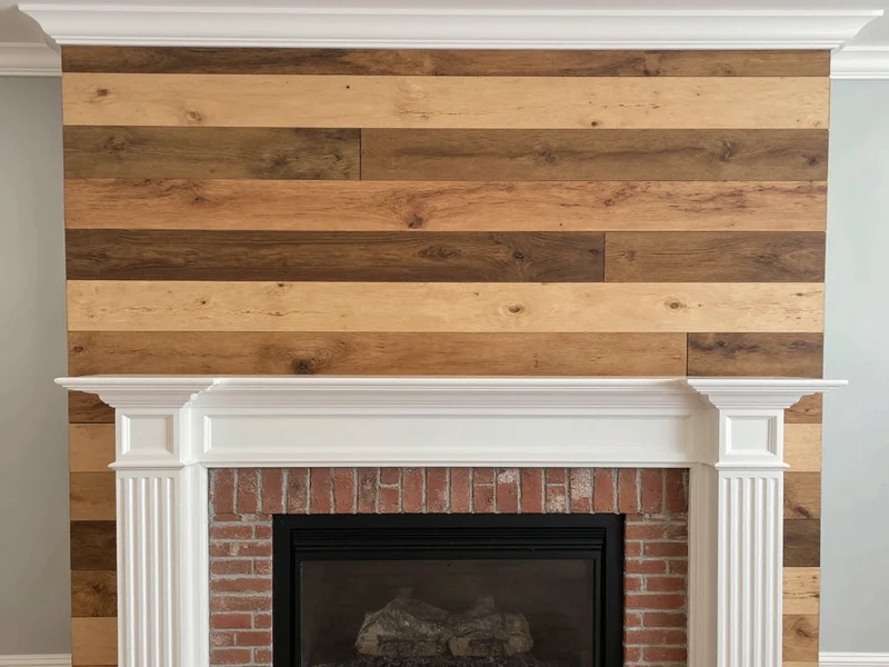 Reclaimed wood mantel installation progress