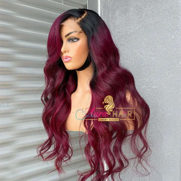 

99J Burgundy Color Body Wave Human Hair Wigs Double Drawn Cuticle Aligned Virgin Hair 13*6 Lace Front Wigs For Black Women