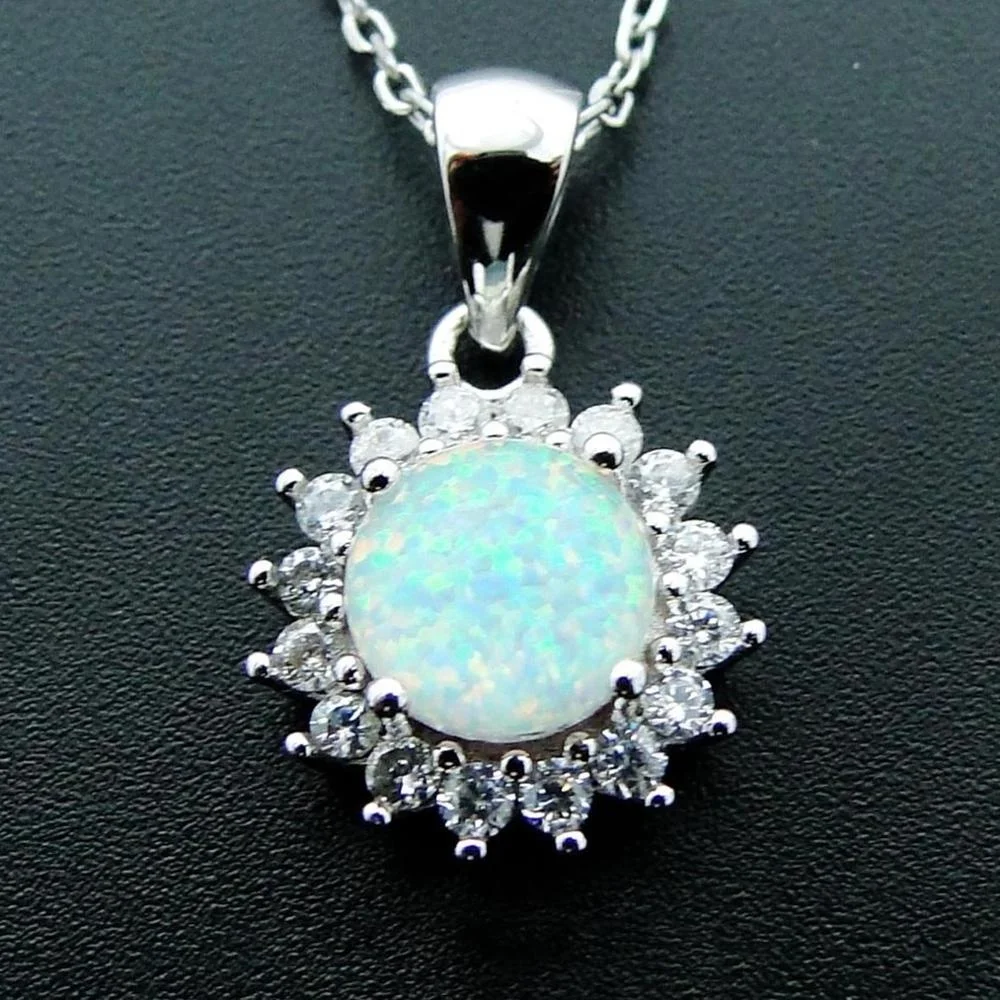 

Fashion Opal Jewelry 925 Sterling Silver Round Shape Fire Opal Pendant Necklace for Women, Blue