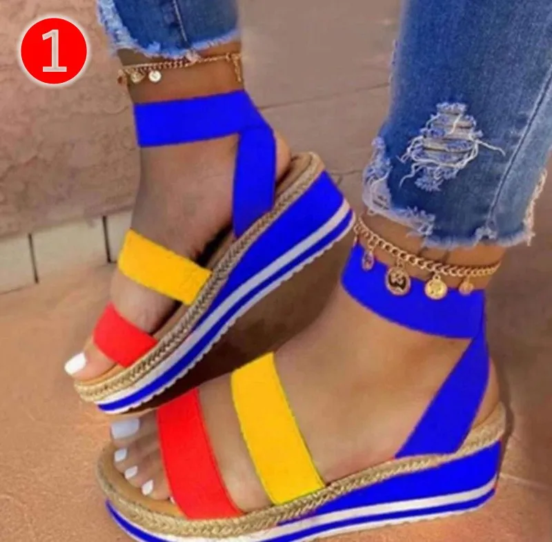 

Hot Sale Women Shoes Hemp Rope Bigger Sizes Sandals 2020 Summer New Patchwork Colorful Wedges Sandals