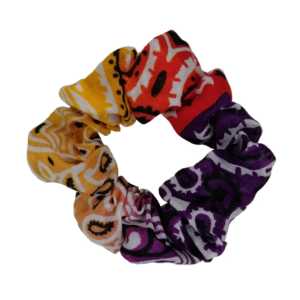 

Wholesale eco-friendly cotton bandana paisley girls hair scrunchies with different colours ponytail holders, As picture showing