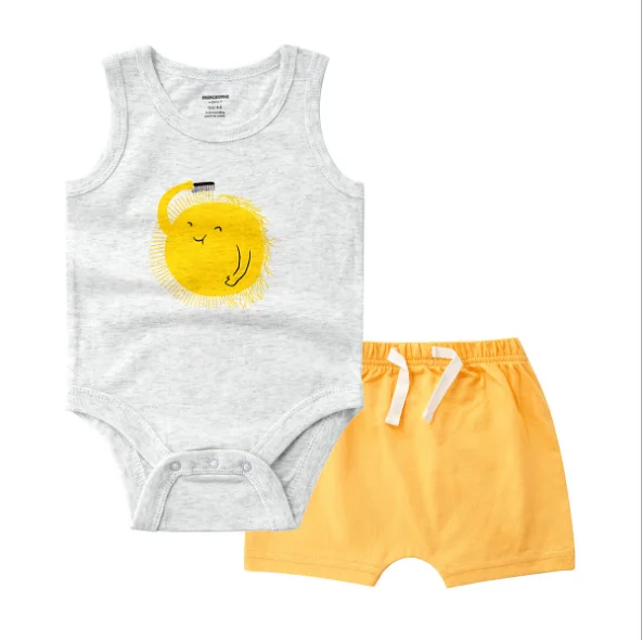 

Green Color Baby Clothing Set 2 Pcs Summer Clothes Lovely Prints New Design With Custom Sleeveless Wear, Picture