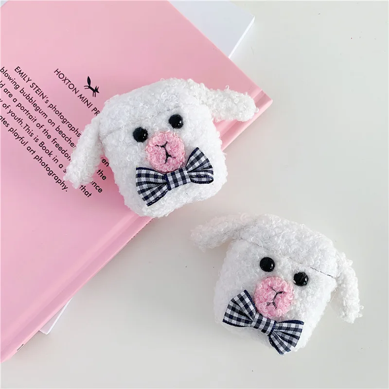 

New Cute Plush Bow Lamb Sheep Earphone Case For Airpods Pro 3 2 1 Cover Kawaii Protective Shell