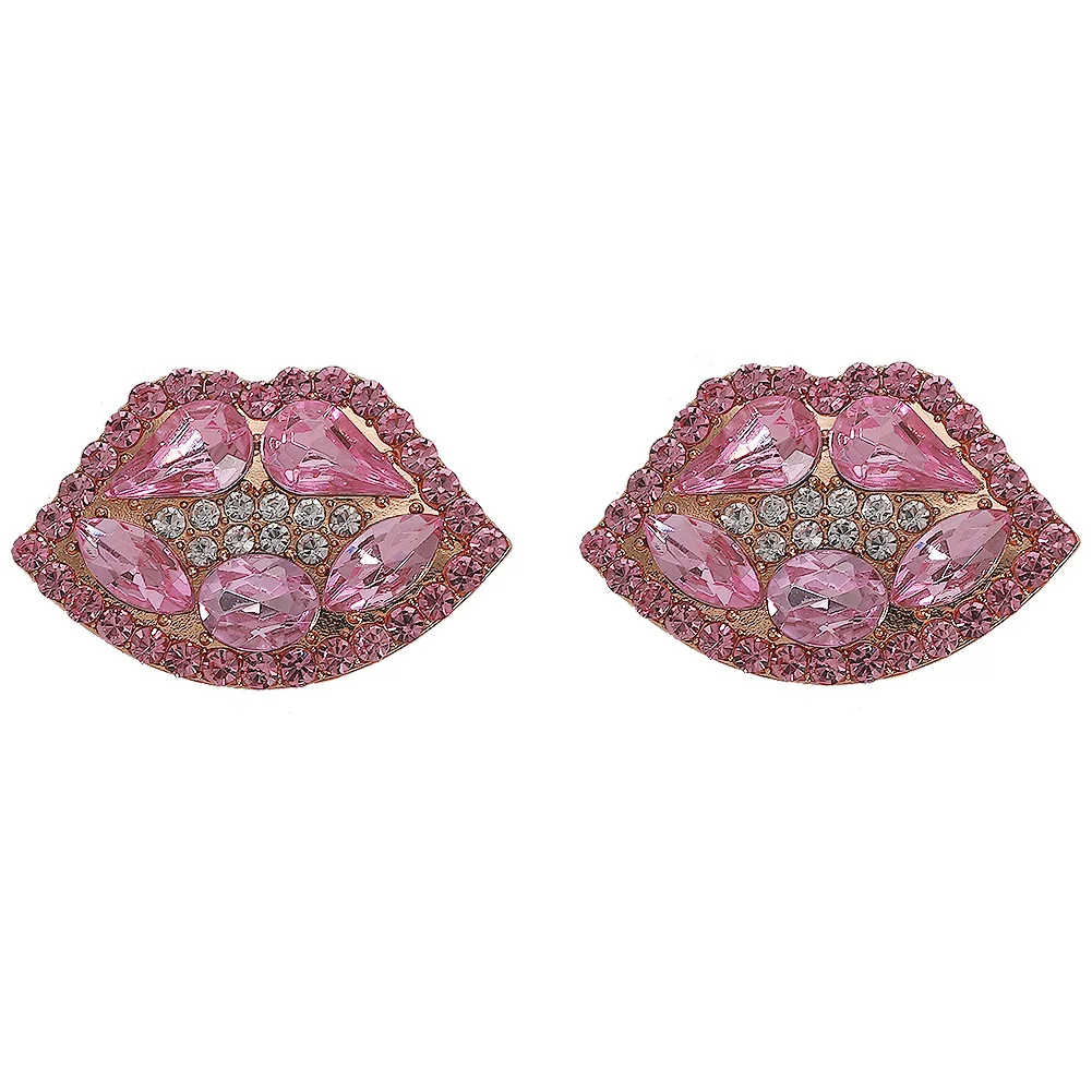 

New Design Creative Luxury Sexy Colored CZ Crystal Rhinestone Lips Shape Stud Earrings for Women Girls, Picture shows