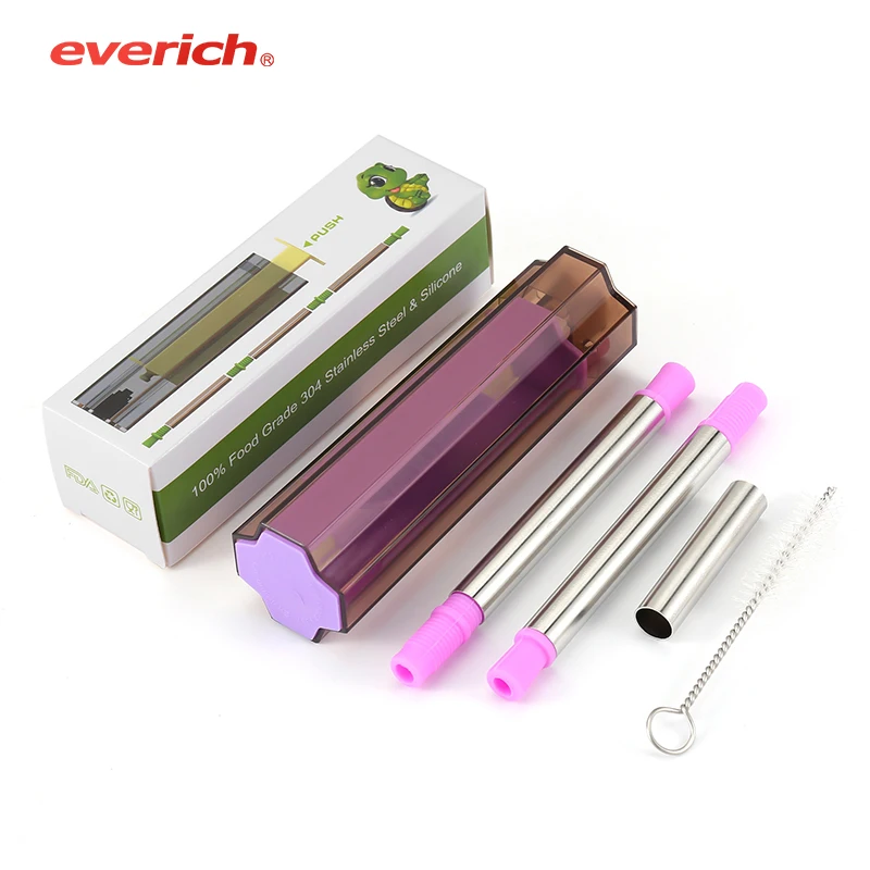 

Collapsible Stainless Steel and Reusable Drinking Straw With Portable Case and Brush, Customized color acceptable