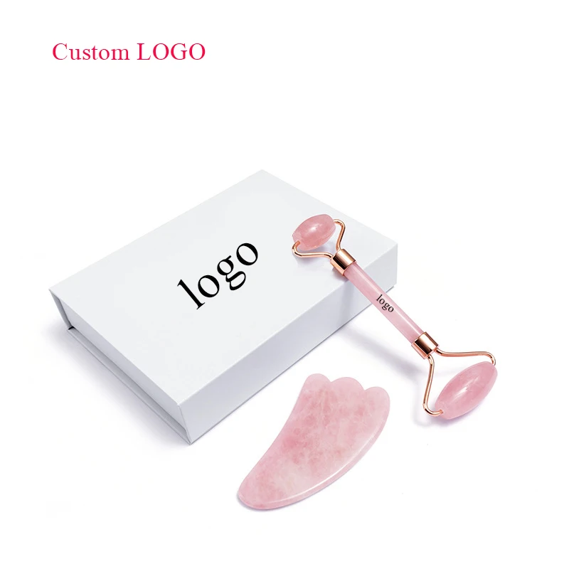 

Anti Aging Therapy 100% Natural Rose Quartz Face Massager Eye Roller tool Jade Roller Gua Sha Set