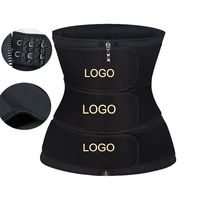

Custom Logo Slimming Zipper Steel Bone Waist Trainer with Hooks, Black,