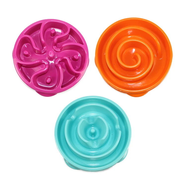 

Wholesale Slow Eating Feeder Plastic Travel Outdoor Indoor Dog Pet Bowl, Pink orange blue