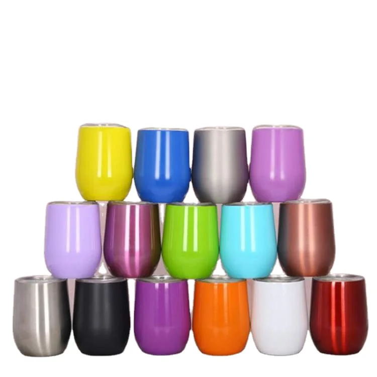 

12oz Vacuum Insulated Egg Travel Mug With Lid Wine Tumbler Water Bottle Mini Mugs Wine Glasses Stainless Steel Egg Cup, 31 colors