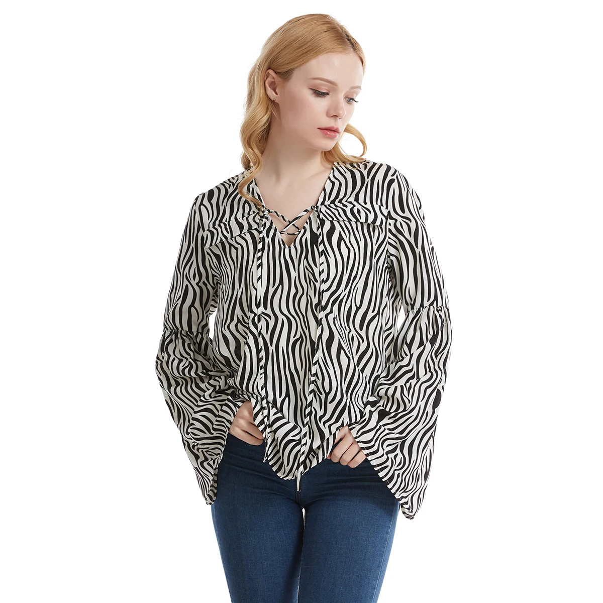 

Women's Leisure Bat Sleeve Korean Linen Loose Zebra Striped Shirt Female Blouse Tops