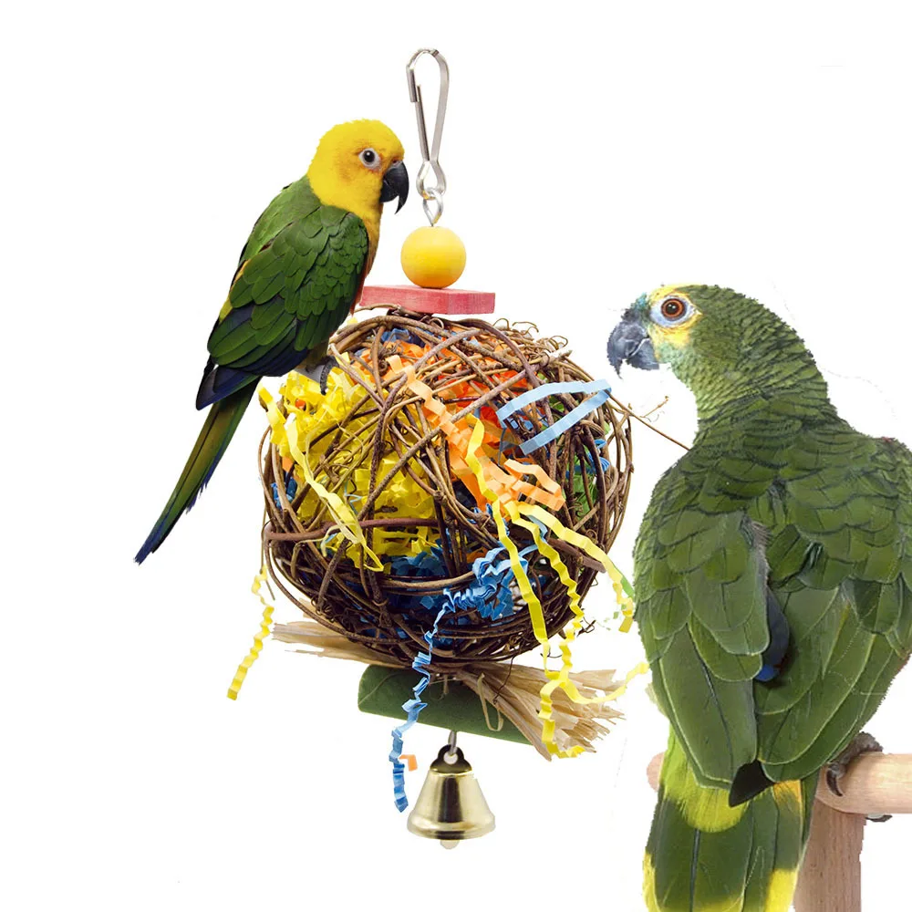 

Parrot supplies bird toy rattan grass grass lafite chew ball paper lasso ball, Colorful