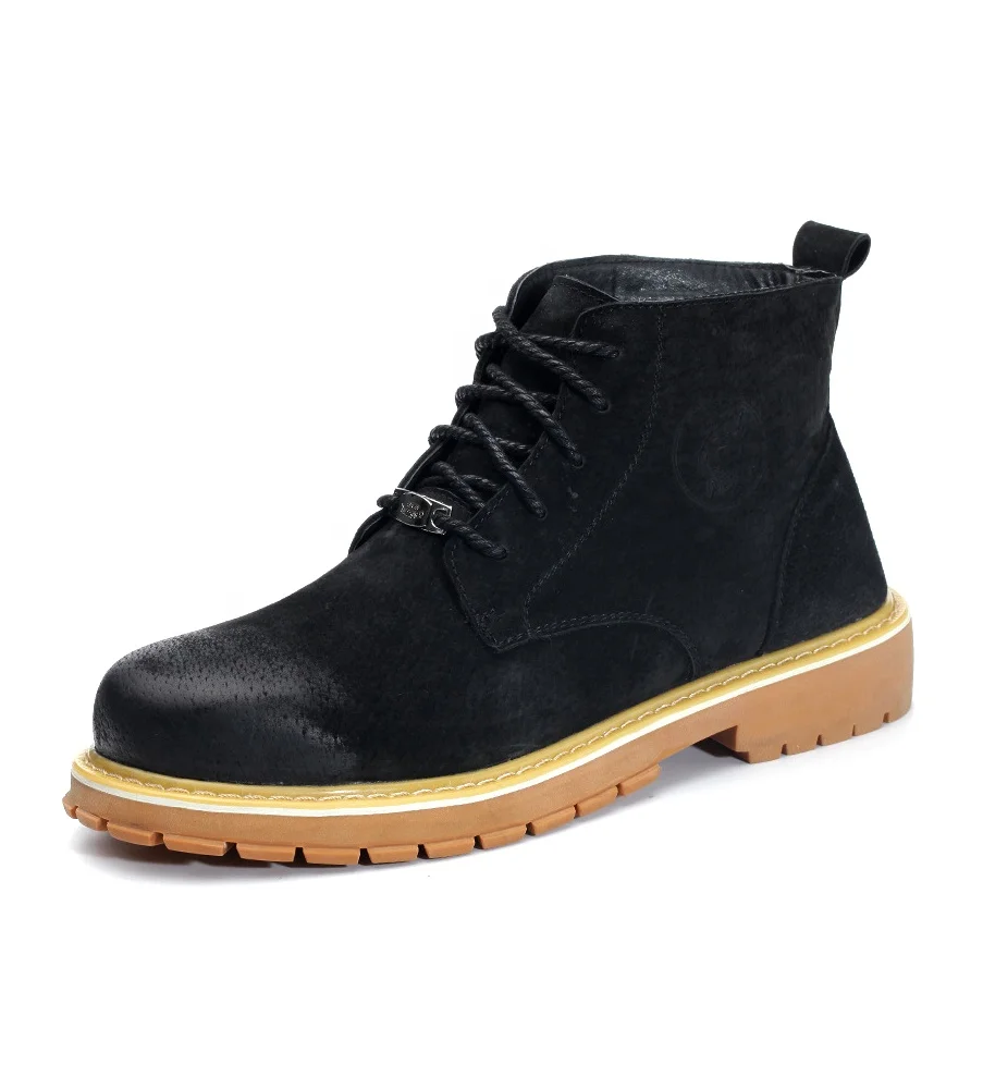 

High cut fashion genuine leather style steel toe woodland safety shoes for men, Black