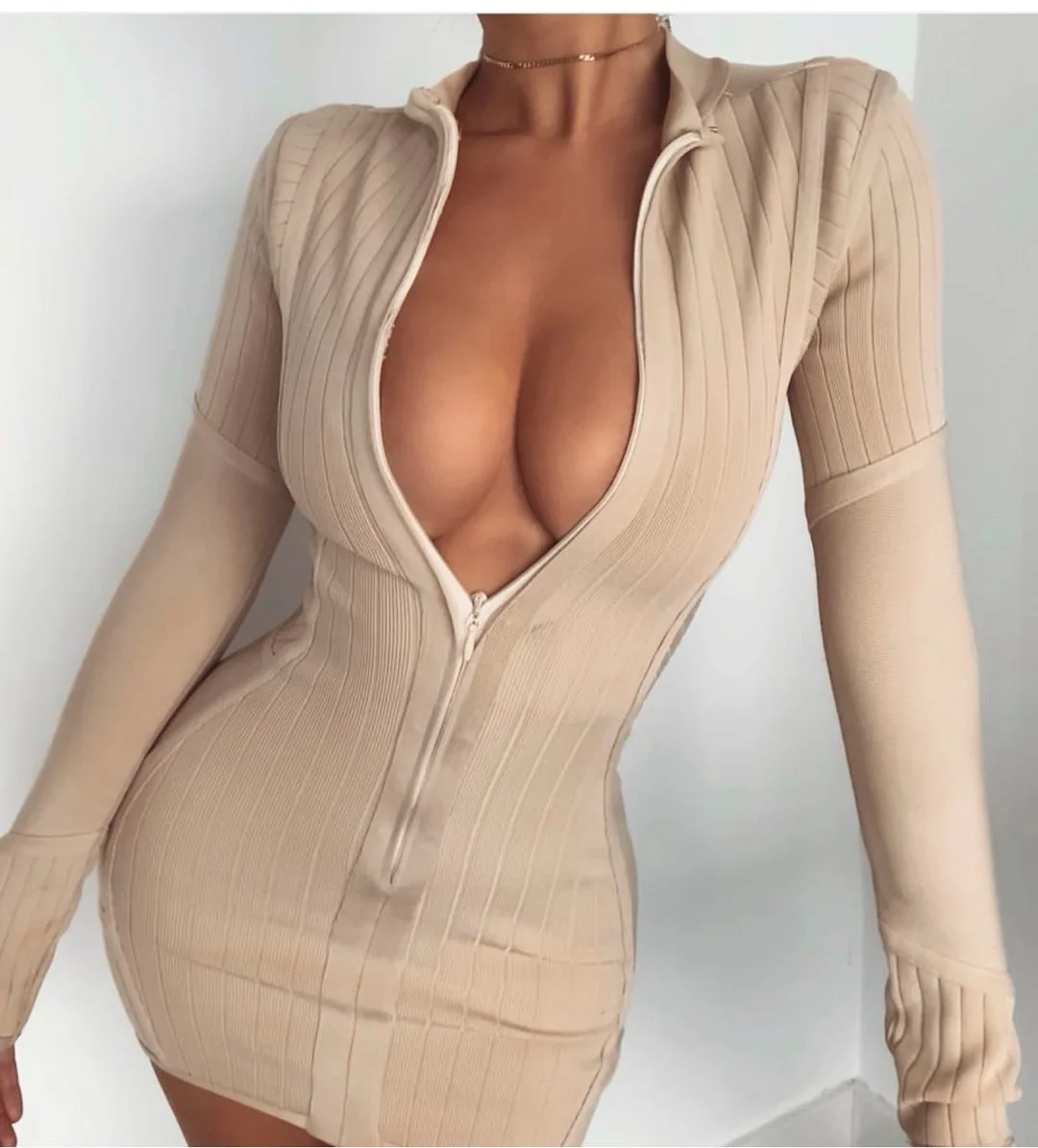 

Sexy Cheap Long Sleeve Autumn Tight Fitting Dresses Sexy Fall Clothing Bandage Bodycon Dress, Shown