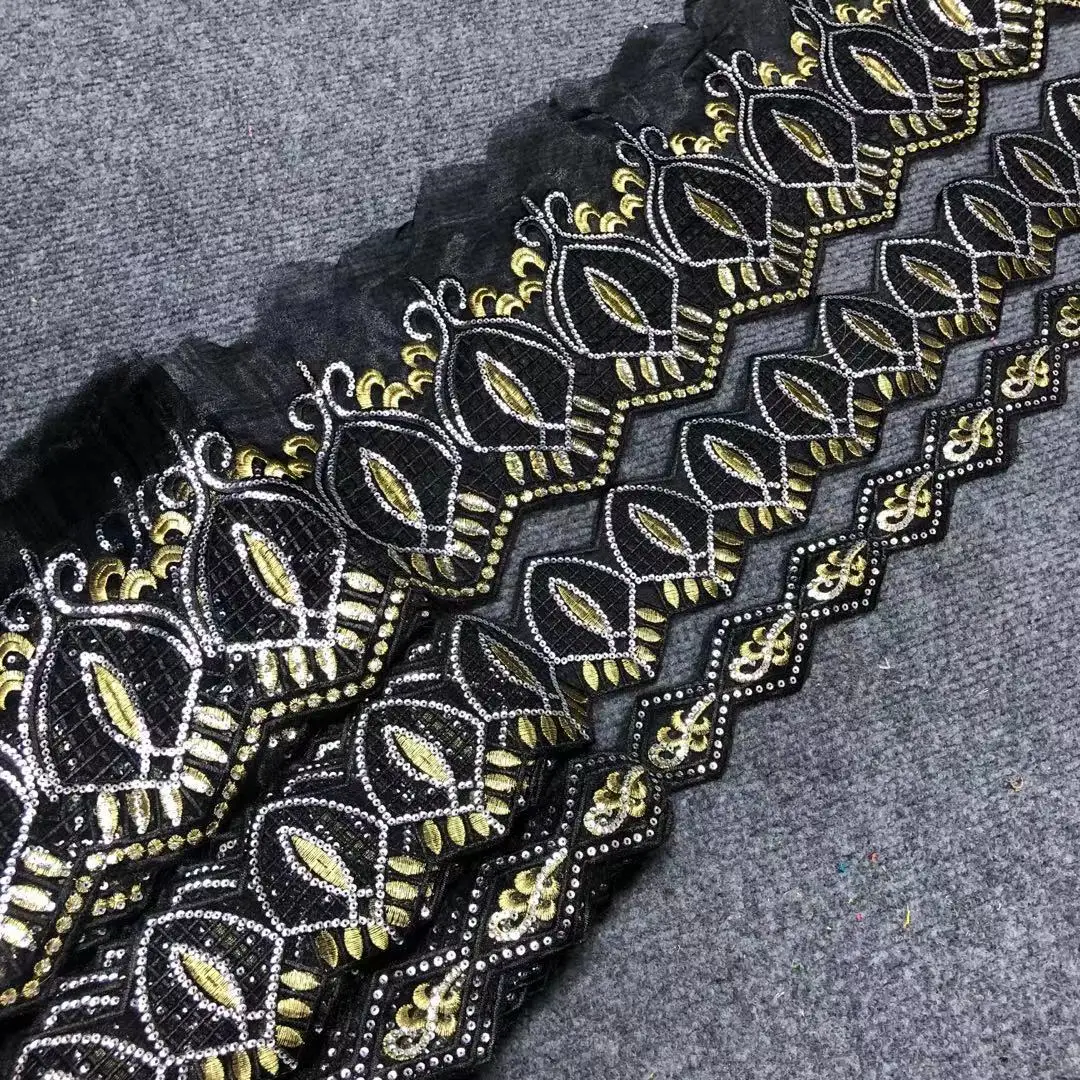 

Beautifical Black lace trim gold thread lace trim embroidery 15 yards french lace trimming ML54L1