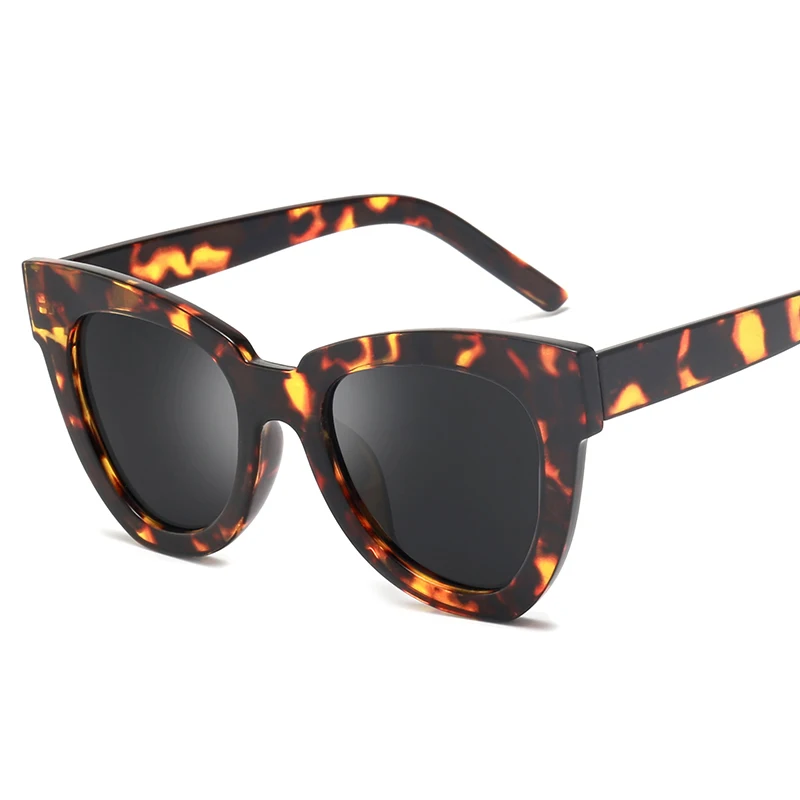 

Custom Small Order Women Leopard Cateye Sunglasses Hot Selling PC Material Frame Oversized Italy Design CE Sun Glasses