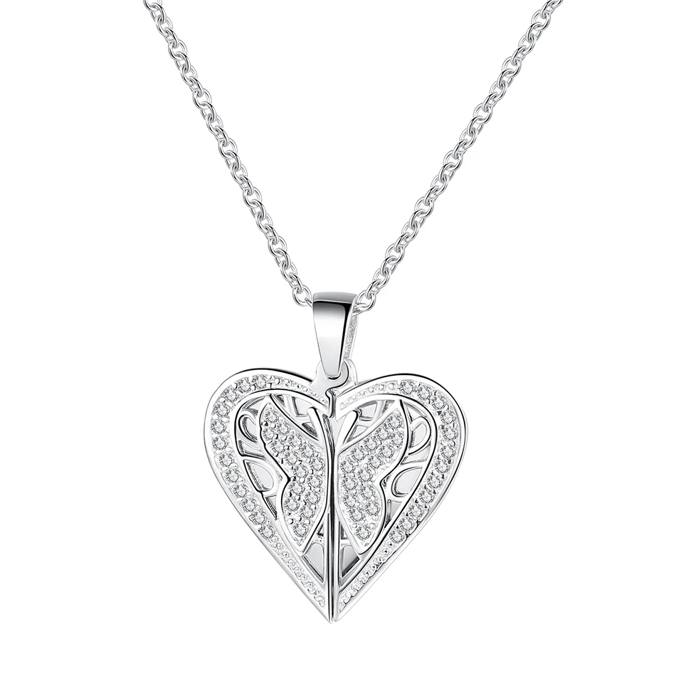 

Custom Logo Jewelry Pendant necklace 925 Sterling Silver Heart Engraved Necklace With Cubic Zircon