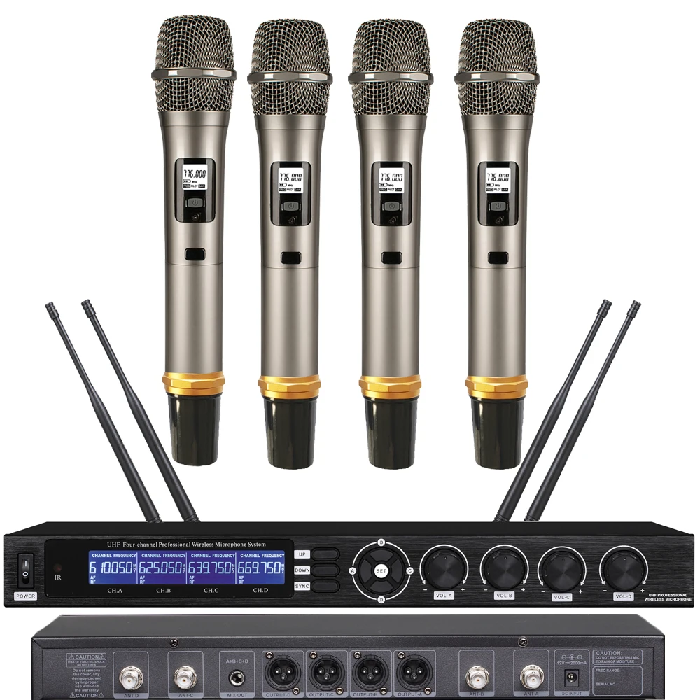 

UHF 4 Mics Channel Digital Wireless Stage Performance Microphone System 4 Handheld Vocal 4 Headset Lavalier Desktop Voice Sets