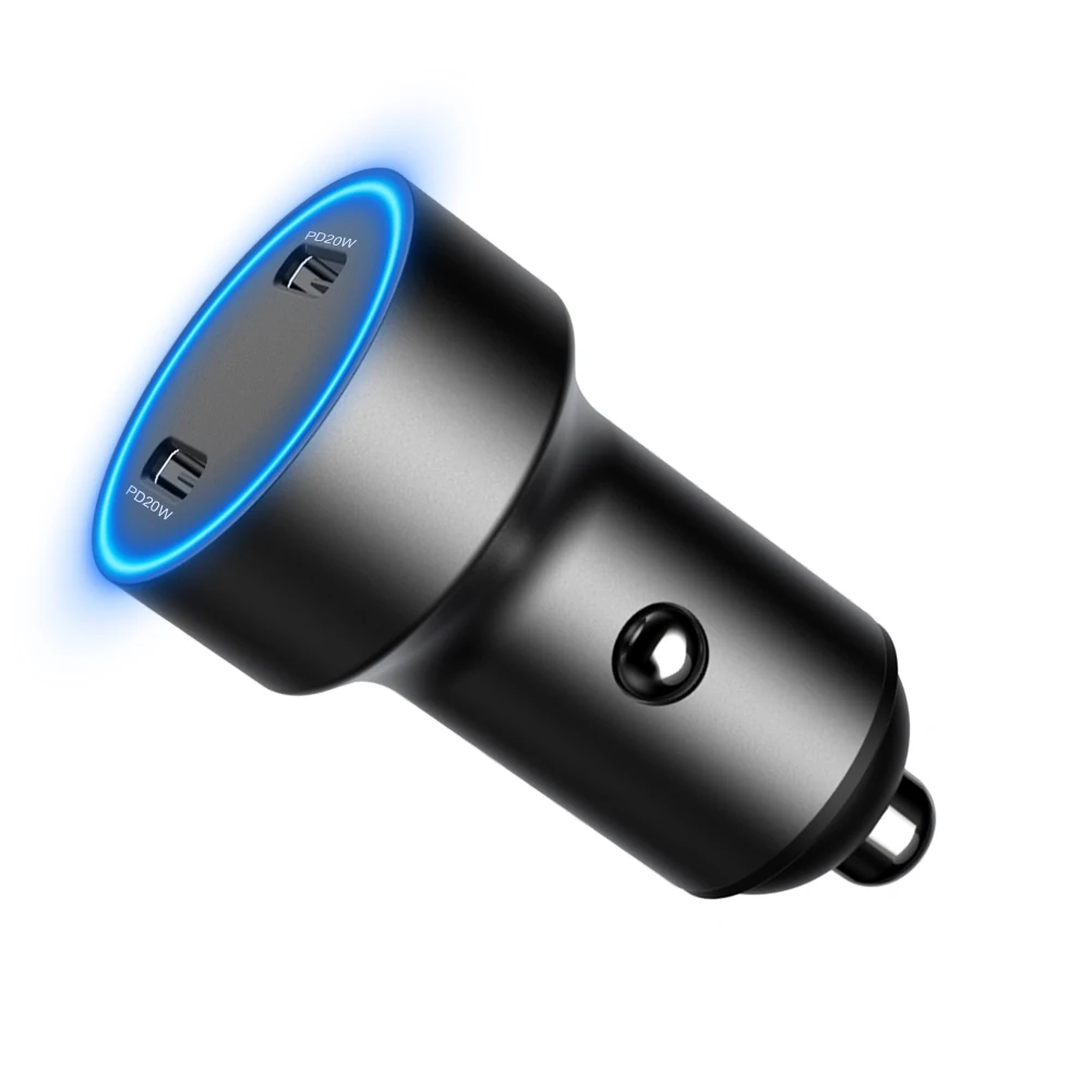 

IBD New Products 2021 Unique LED Design 40W Dual Port PD Fast Charging Car Charger For Mobile Phone, Black oem